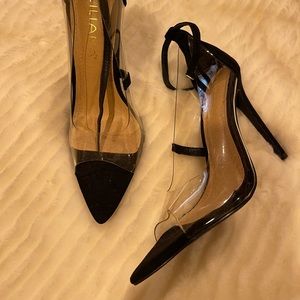 CLEAR AND BLACK HEELS